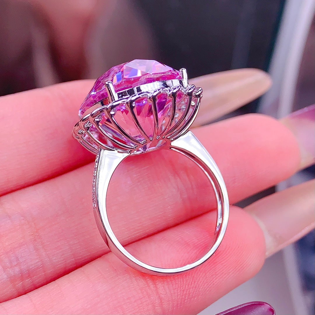 14k Gold 20.8 Ct Natural Kunzite & Diamond Ring - 6