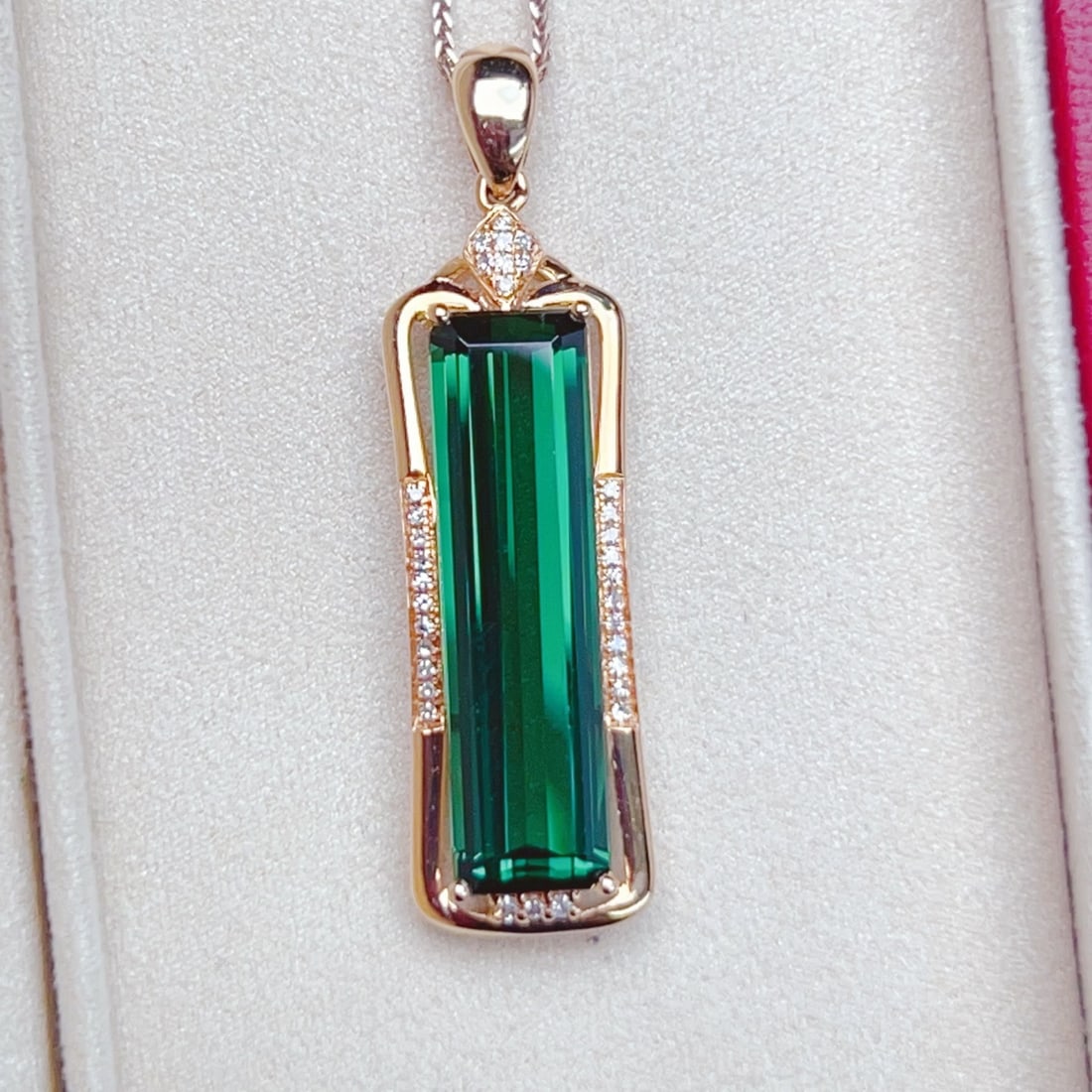 14k Gold 7.85 Ctw Natural Tourmaline & Diamond Pendant( Without Chain ) - 3