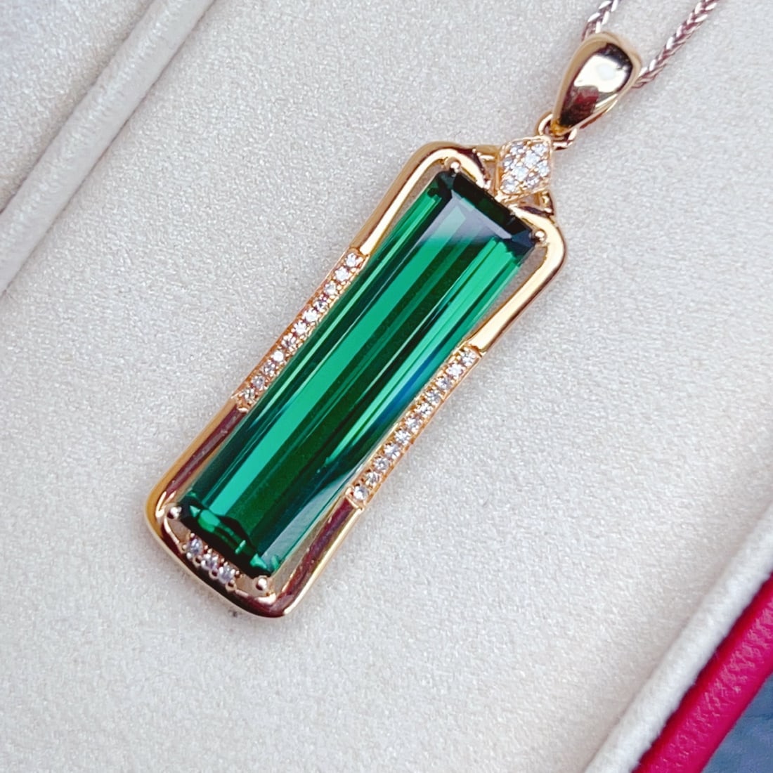 14k Gold 7.85 Ctw Natural Tourmaline & Diamond Pendant( Without Chain ) - 5