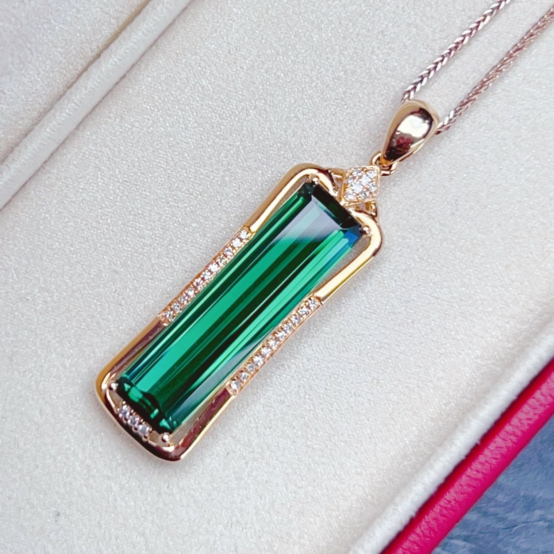 14k Gold 7.85 Ctw Natural Tourmaline & Diamond Pendant( Without Chain ) - 6