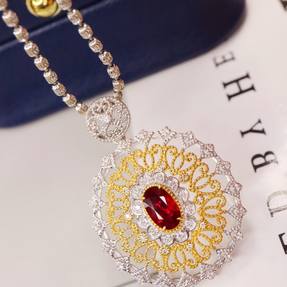14k Gold 0.61 Ctw Vivid Red Natural Ruby & Diamond Pendant( Without Chain ) - 3