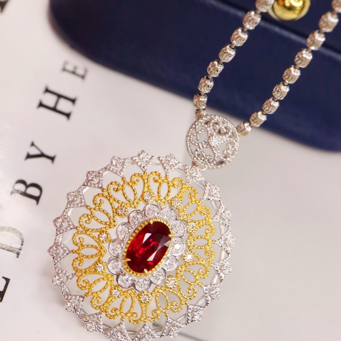 14k Gold 0.61 Ctw Vivid Red Natural Ruby & Diamond Pendant( Without Chain ) - 6