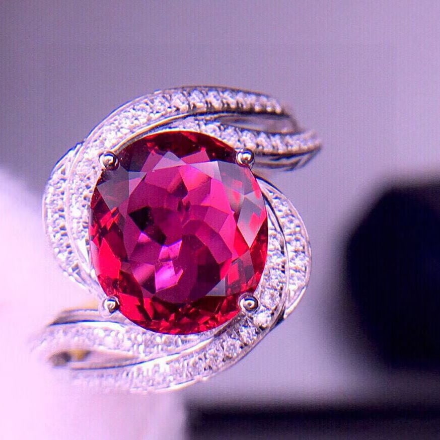 14k Gold 2.9 Ct Natural Tourmaline & Diamond Ring - 2