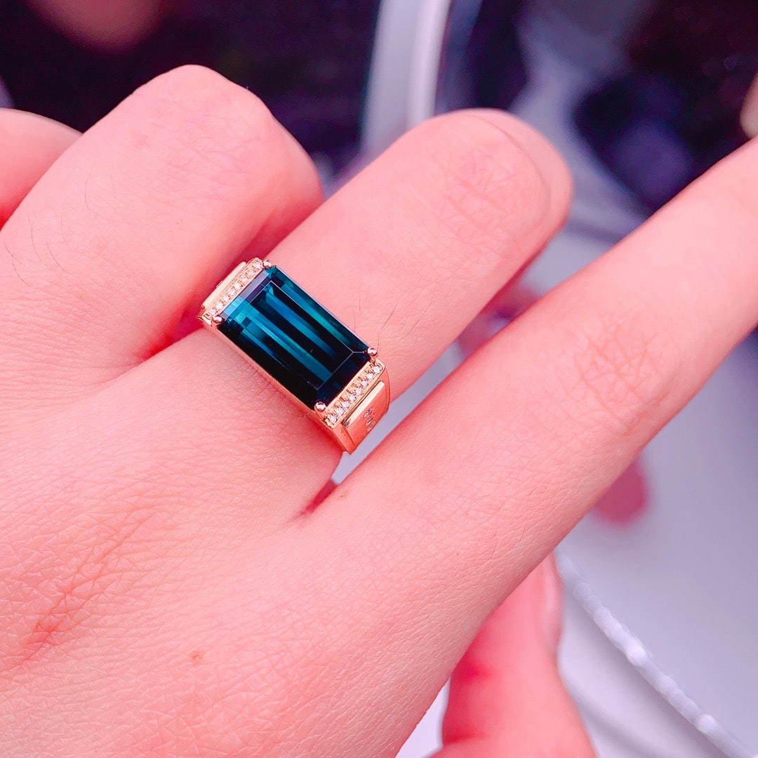 14k Gold 5 Ct Natural Tourmaline & Diamond & Men¡¯s Ring - 4
