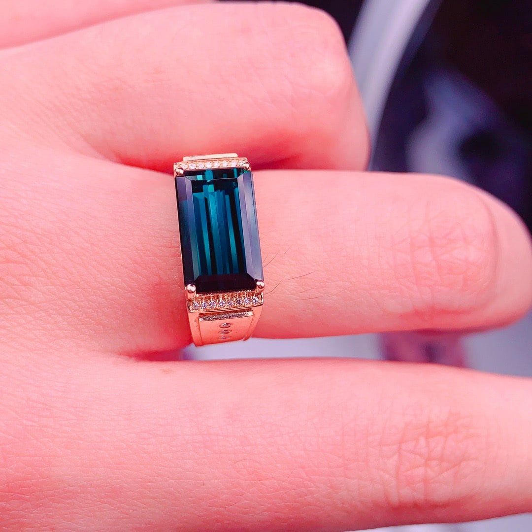 14k Gold 5 Ct Natural Tourmaline & Diamond & Men¡¯s Ring - 5
