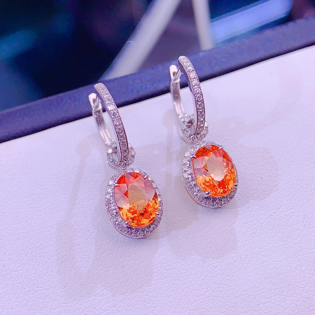 14k Gold 4 Ct Natural Spessartine & Diamond Earrings - 3