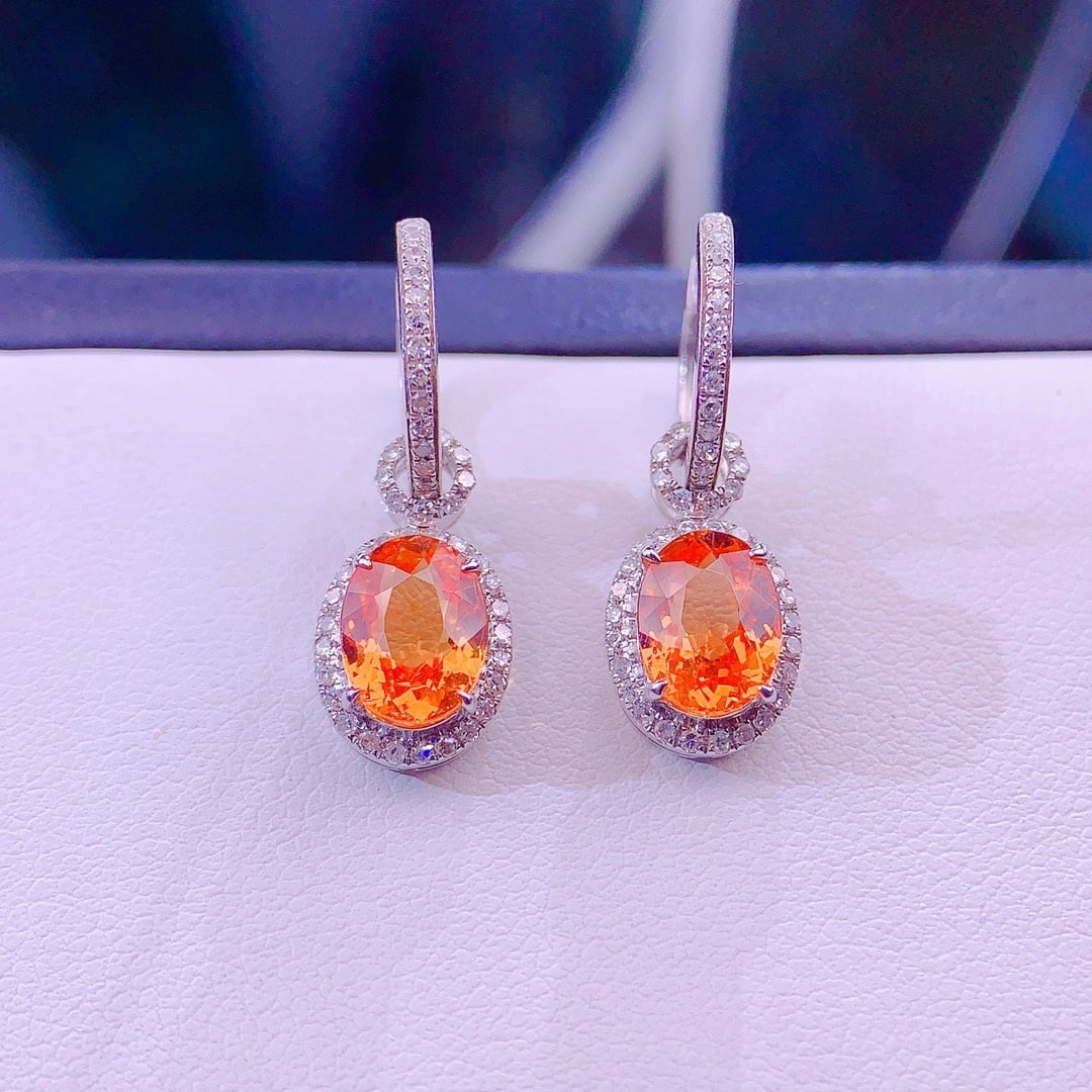 14k Gold 4 Ct Natural Spessartine & Diamond Earrings - 6