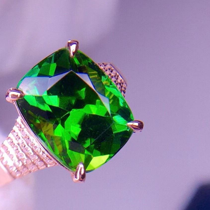 14k Gold 5.85 Ct Natural Tourmaline & Diamond Ring - 2