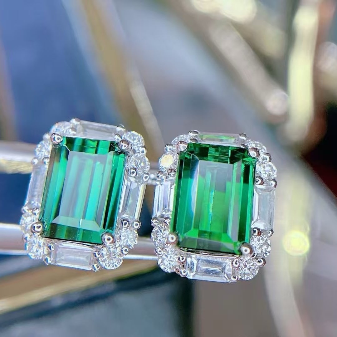 14k Gold 4.32 Ctw Natural Tourmaline & Diamond Earrings - 2