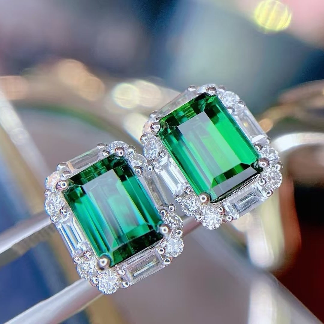 14k Gold 4.32 Ctw Natural Tourmaline & Diamond Earrings - 4