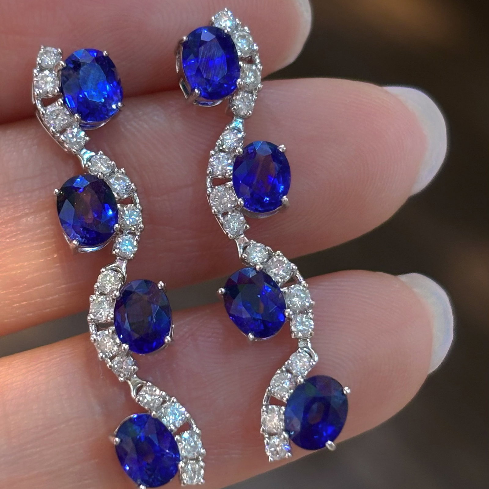14k Gold 4.5 Ct Natural Sapphire & Diamond Earrings - 4