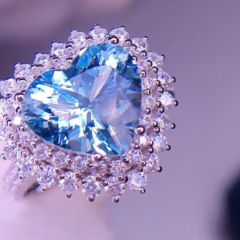 14k Gold 6.1 Ct Natural Aquamarine & Diamond Ring - 5