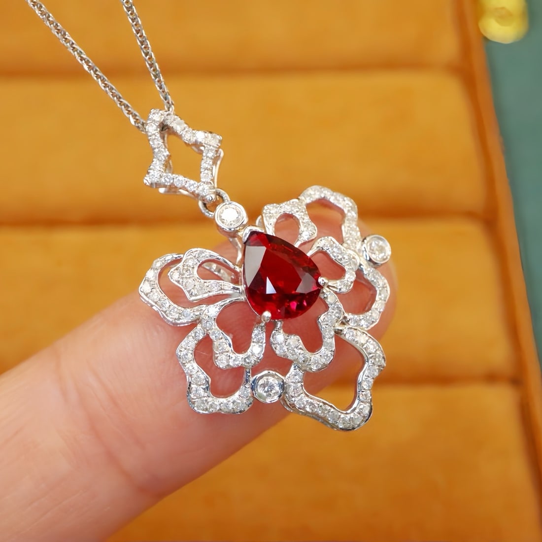 14k Gold 1.54 Ctw Natural Ruby & Diamond Pendant( Without Chain ) - 2