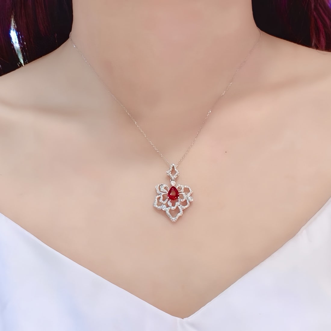 14k Gold 1.54 Ctw Natural Ruby & Diamond Pendant( Without Chain ) - 5