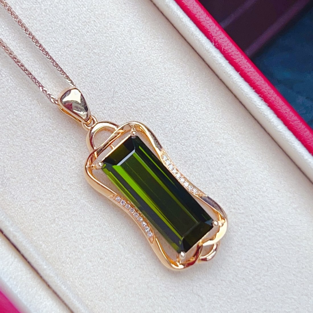 14k Gold 7.85 Ctw Natural Tourmaline & Diamond Pendant( Without Chain ) - 3