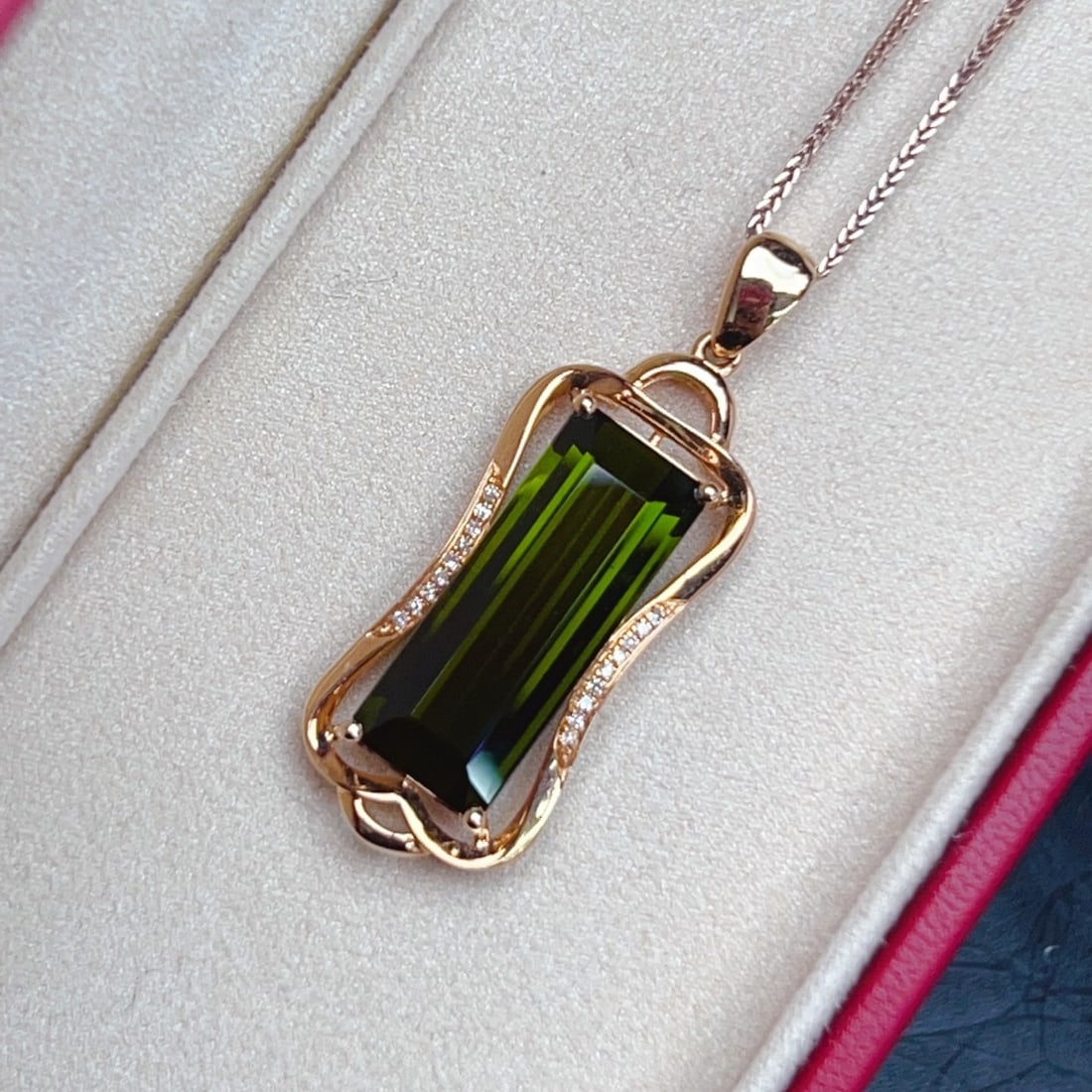 14k Gold 7.85 Ctw Natural Tourmaline & Diamond Pendant( Without Chain ) - 8