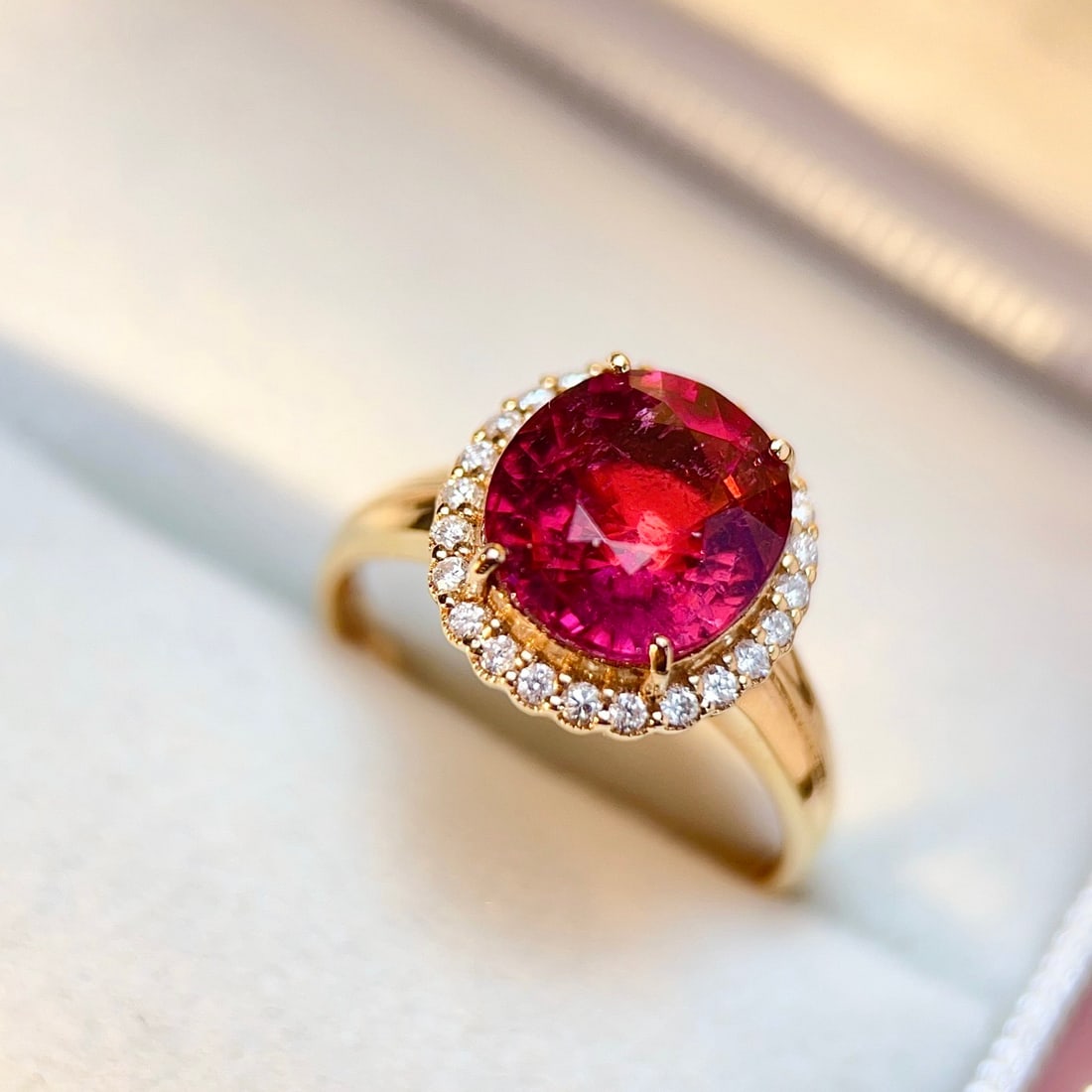 14k Gold 3.84 Ctw Natural Tourmaline & Diamond Ring - 2