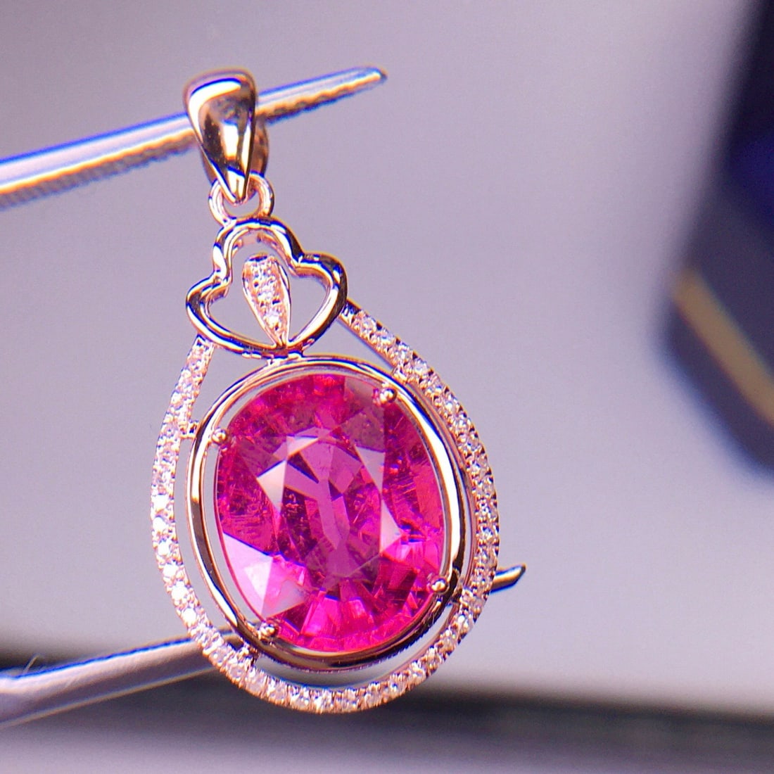 14k Gold 3.62 Ct Natural Tourmaline & Diamond Pendant( Without Chain ) - 4