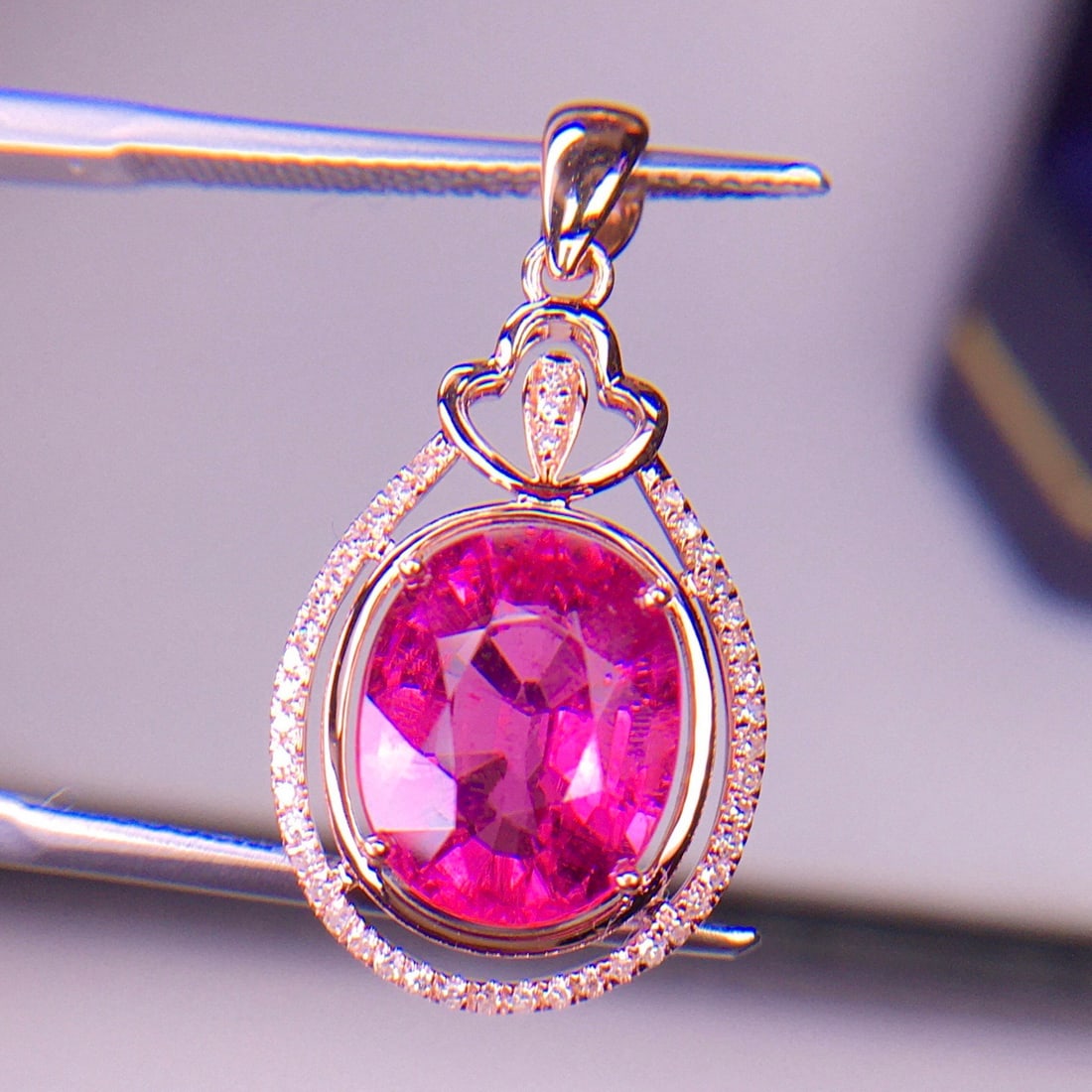 14k Gold 3.62 Ct Natural Tourmaline & Diamond Pendant( Without Chain ) - 6