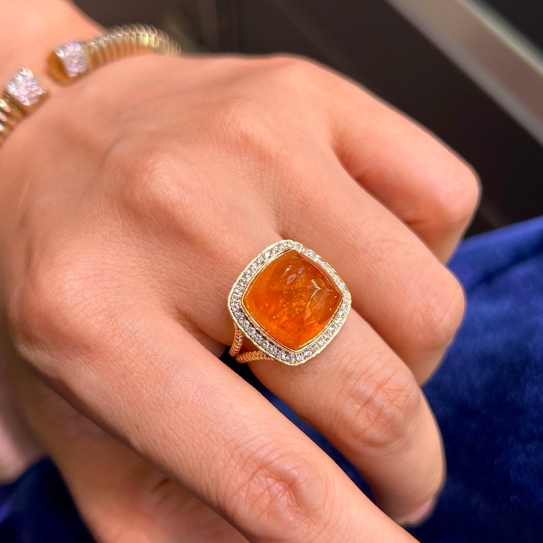 14k Gold 21.63 Ctw Natural Spessartine & Diamond Ring - 6
