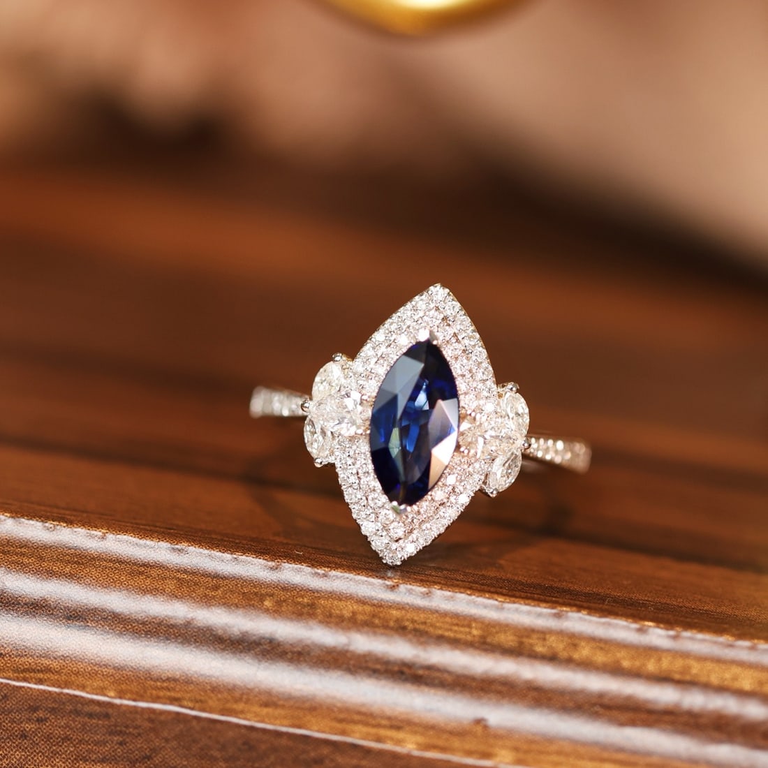 14k Gold 1.99 Ctw Natural Sapphire & Diamond Ring: Ref:231156363 // gold content:14k gold // ring size:7. 25us // // main gemstone:sapphire // shape:marquise // carat weight:1. 31ct // color:blue // treatment:natural // // adjacent gemstone 2 : diamon