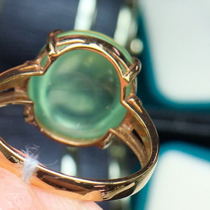 14k Gold 13.5 Ct Natural Prehnite & Diamond Ring - 5