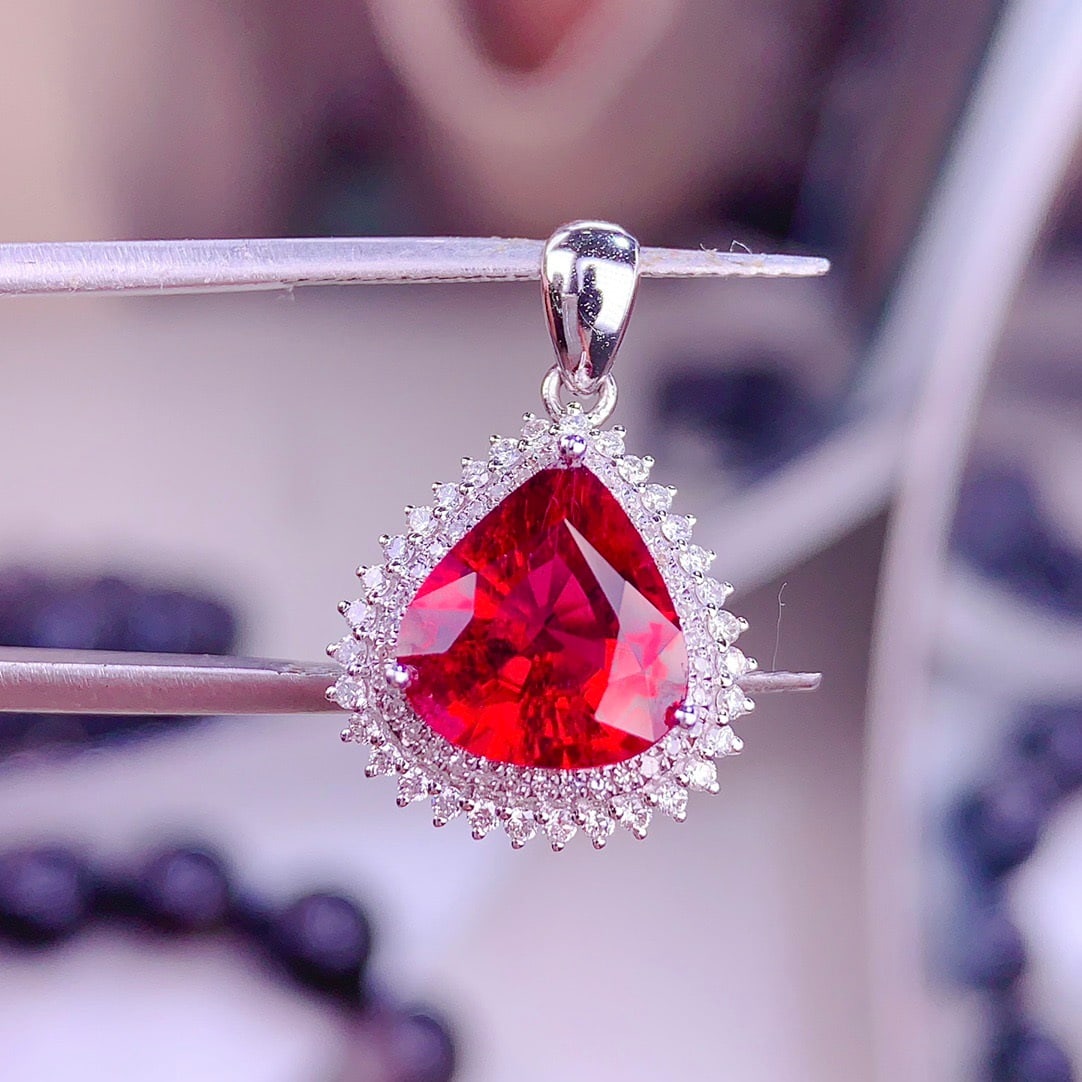 14k Gold 3.3 Ct Natural Tourmaline & Diamond Pendant( Without Chain ) - 6