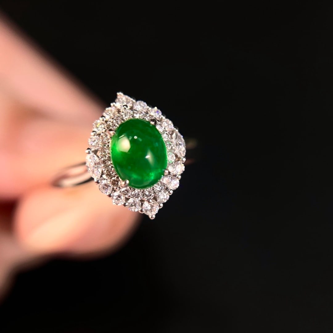 14k Gold 1.51 Ctw Vivid Green Natural Emerald & Diamond Ring - 3