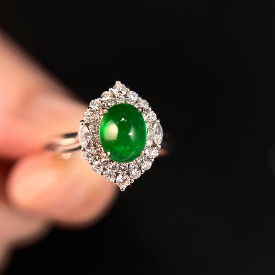 14k Gold 1.51 Ctw Vivid Green Natural Emerald & Diamond Ring - 4