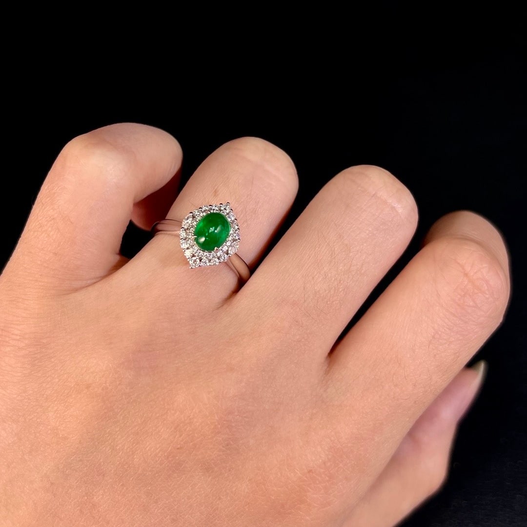 14k Gold 1.51 Ctw Vivid Green Natural Emerald & Diamond Ring - 5