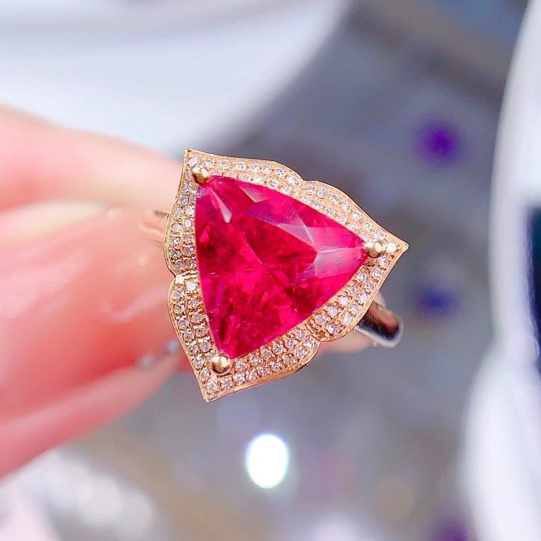 14k Gold 4.5 Ct Natural Tourmaline & Diamond Ring - 2