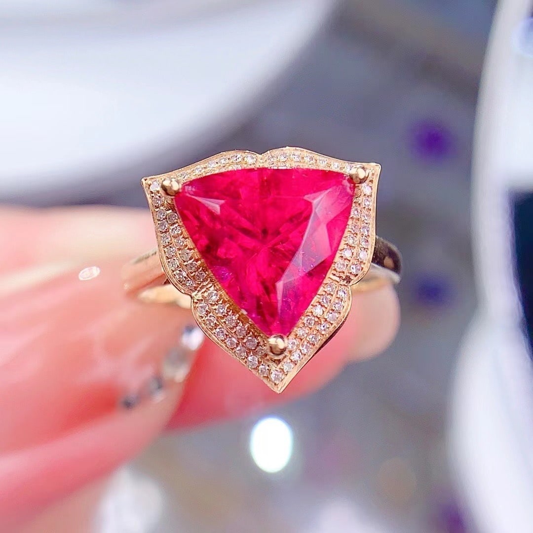 14k Gold 4.5 Ct Natural Tourmaline & Diamond Ring - 3