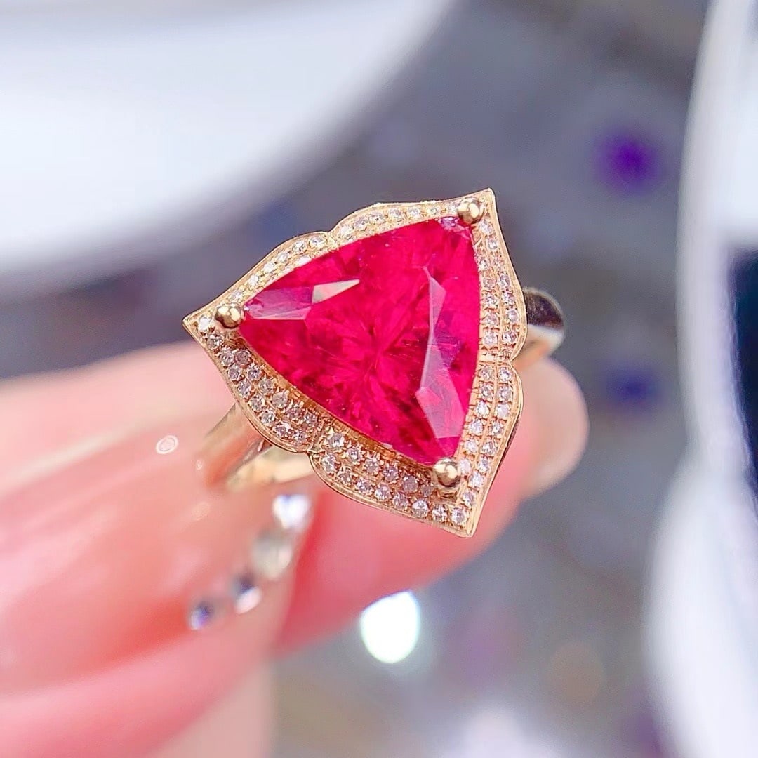 14k Gold 4.5 Ct Natural Tourmaline & Diamond Ring - 4