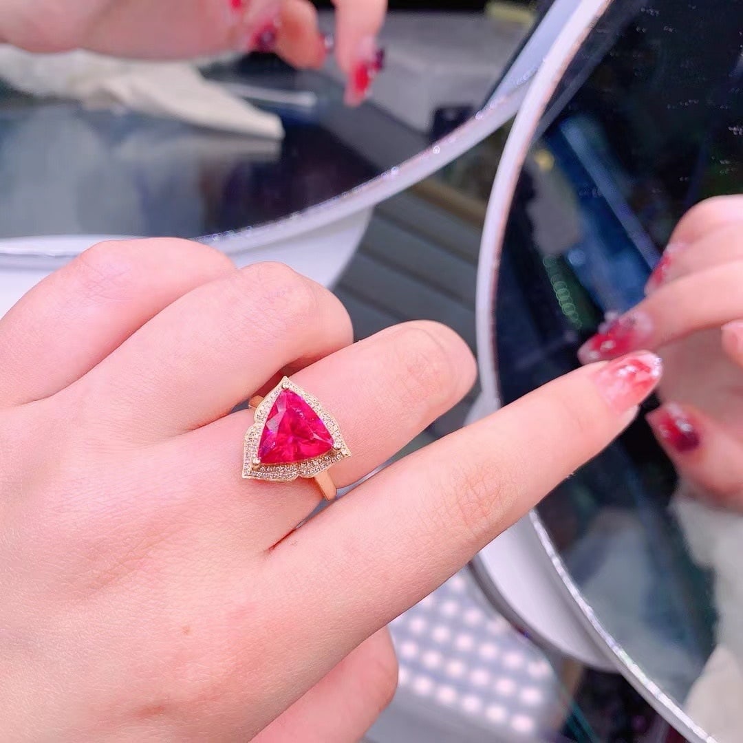 14k Gold 4.5 Ct Natural Tourmaline & Diamond Ring - 6