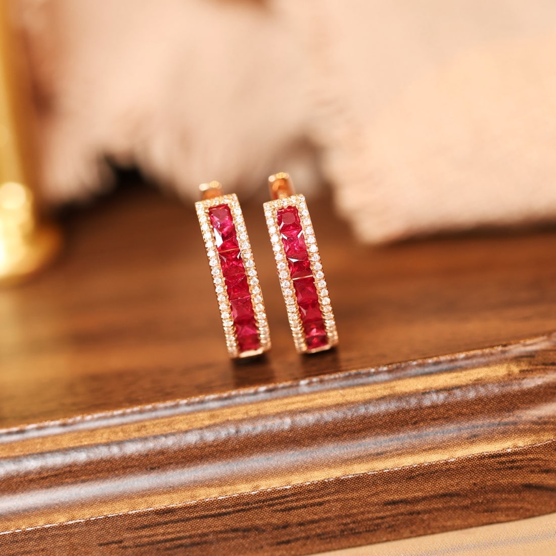 14k Gold 1.38 Ctw Natural Ruby & Diamond Earrings - 2