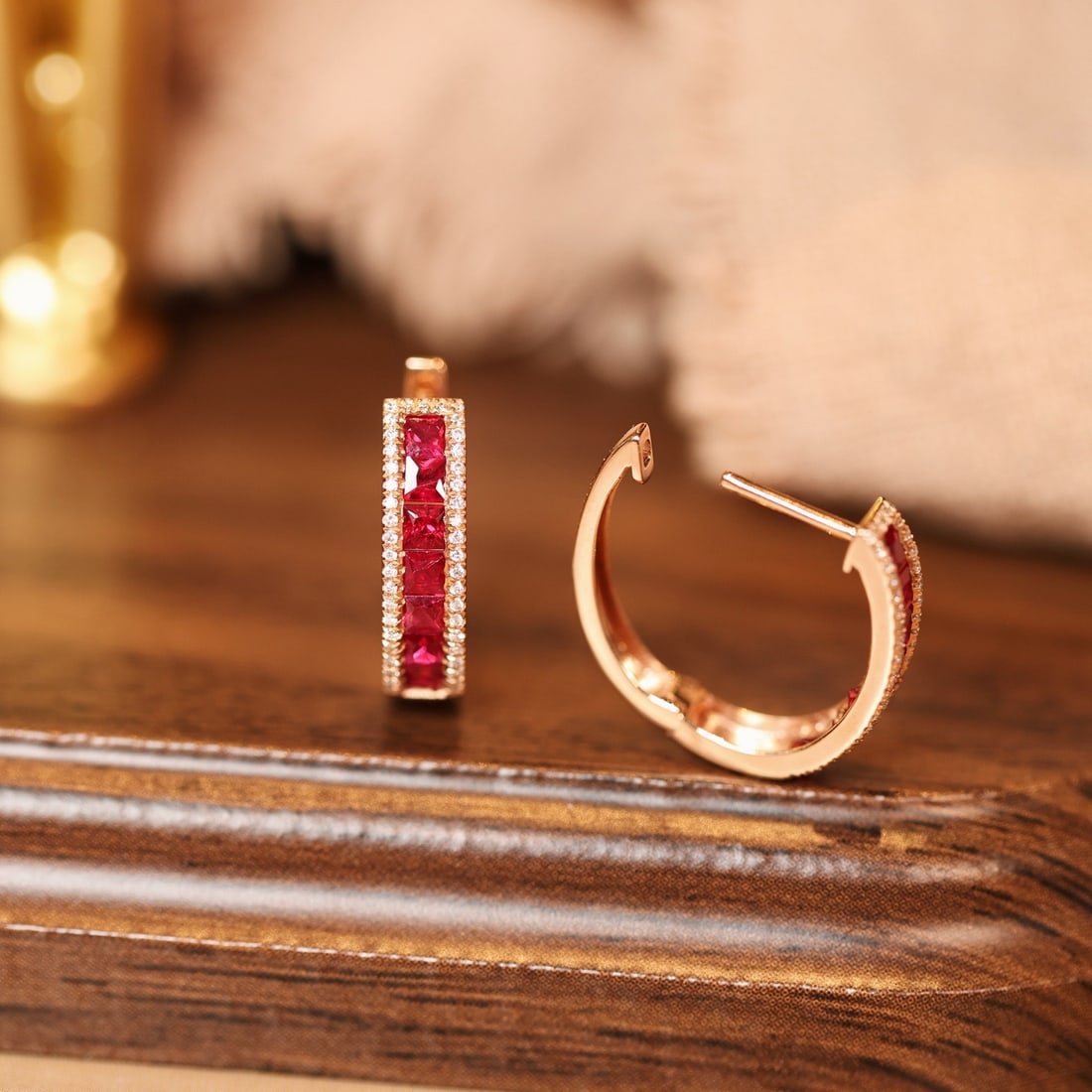 14k Gold 1.38 Ctw Natural Ruby & Diamond Earrings - 3