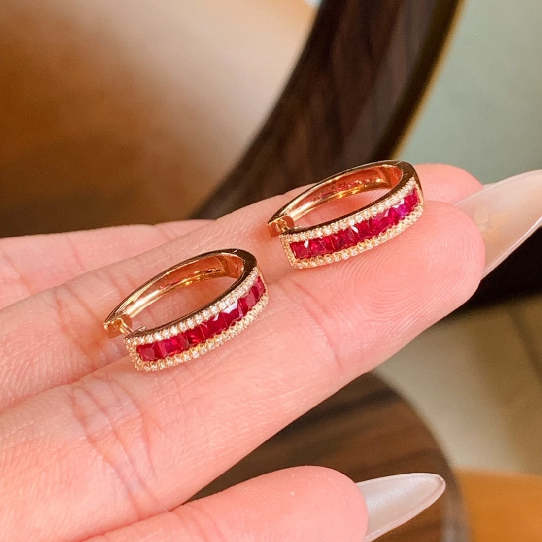 14k Gold 1.38 Ctw Natural Ruby & Diamond Earrings - 7