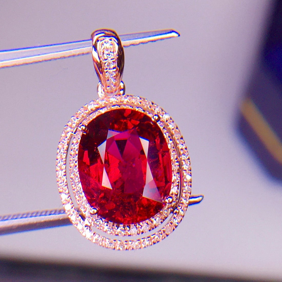 14k Gold 3.3 Ct Natural Tourmaline & Diamond Pendant( Without Chain ) - 2