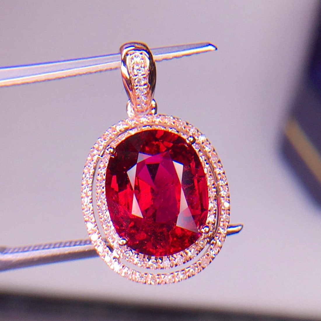 14k Gold 3.3 Ct Natural Tourmaline & Diamond Pendant( Without Chain ) - 4