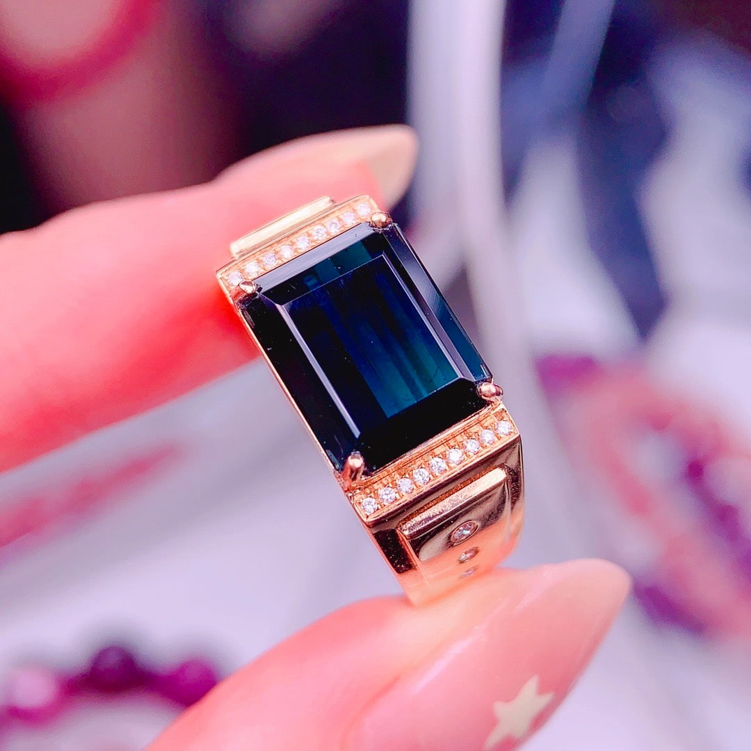 14k Gold 6 Ct Natural Tourmaline & Diamond & Men¡¯s Ring - 3