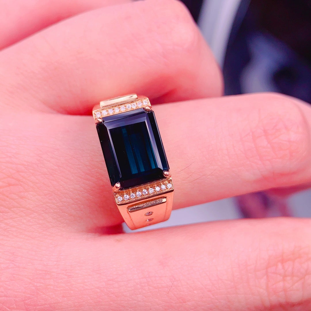 14k Gold 6 Ct Natural Tourmaline & Diamond & Men¡¯s Ring - 5