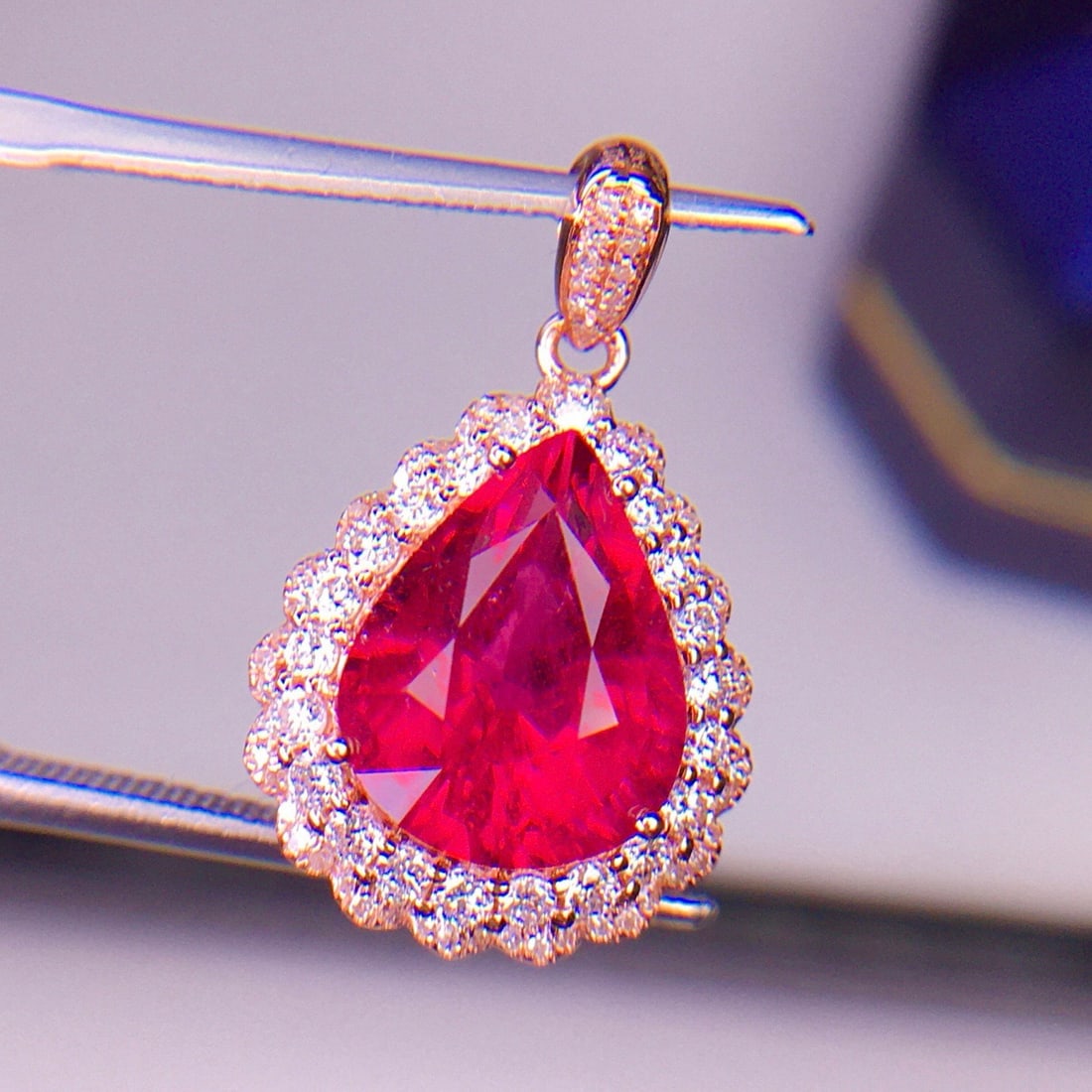 14k Gold 4.66 Ct Natural Tourmaline & Diamond Pendant( Without Chain ) - 2