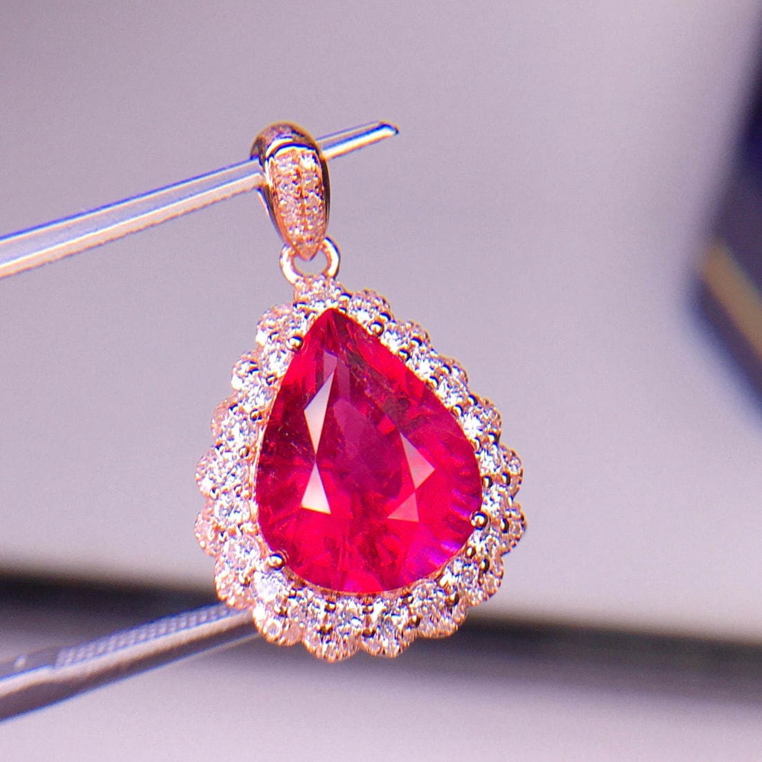 14k Gold 4.66 Ct Natural Tourmaline & Diamond Pendant( Without Chain ) - 3