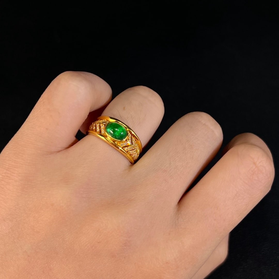 14k Gold 1.20 Ctw Vivid Green Natural Emerald & Diamond Ring - 3