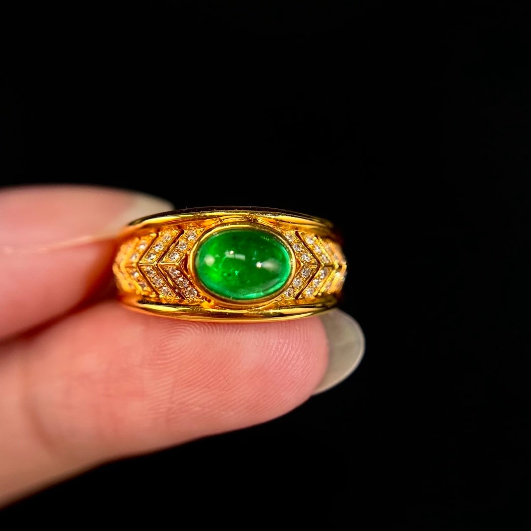 14k Gold 1.20 Ctw Vivid Green Natural Emerald & Diamond Ring - 4