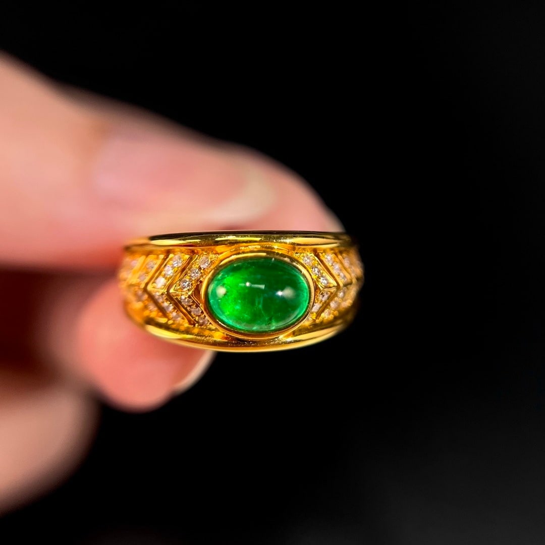 14k Gold 1.20 Ctw Vivid Green Natural Emerald & Diamond Ring - 5