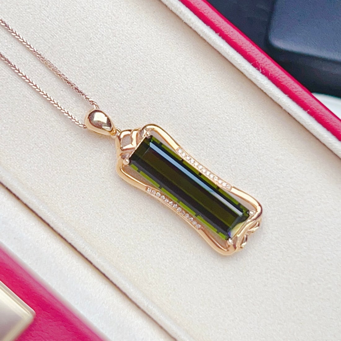 14k Gold 7.83 Ctw Natural Tourmaline & Diamond Pendant( Without Chain ) - 3