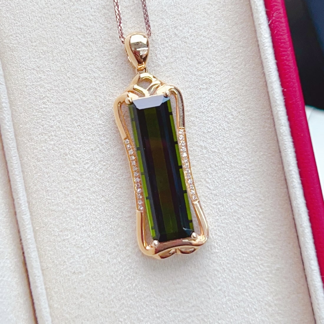 14k Gold 7.83 Ctw Natural Tourmaline & Diamond Pendant( Without Chain ) - 4