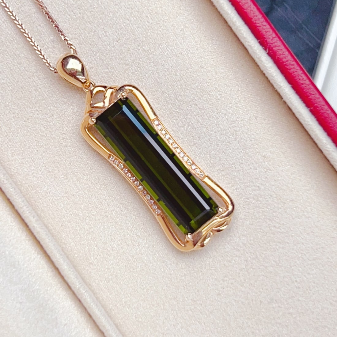 14k Gold 7.83 Ctw Natural Tourmaline & Diamond Pendant( Without Chain ) - 5