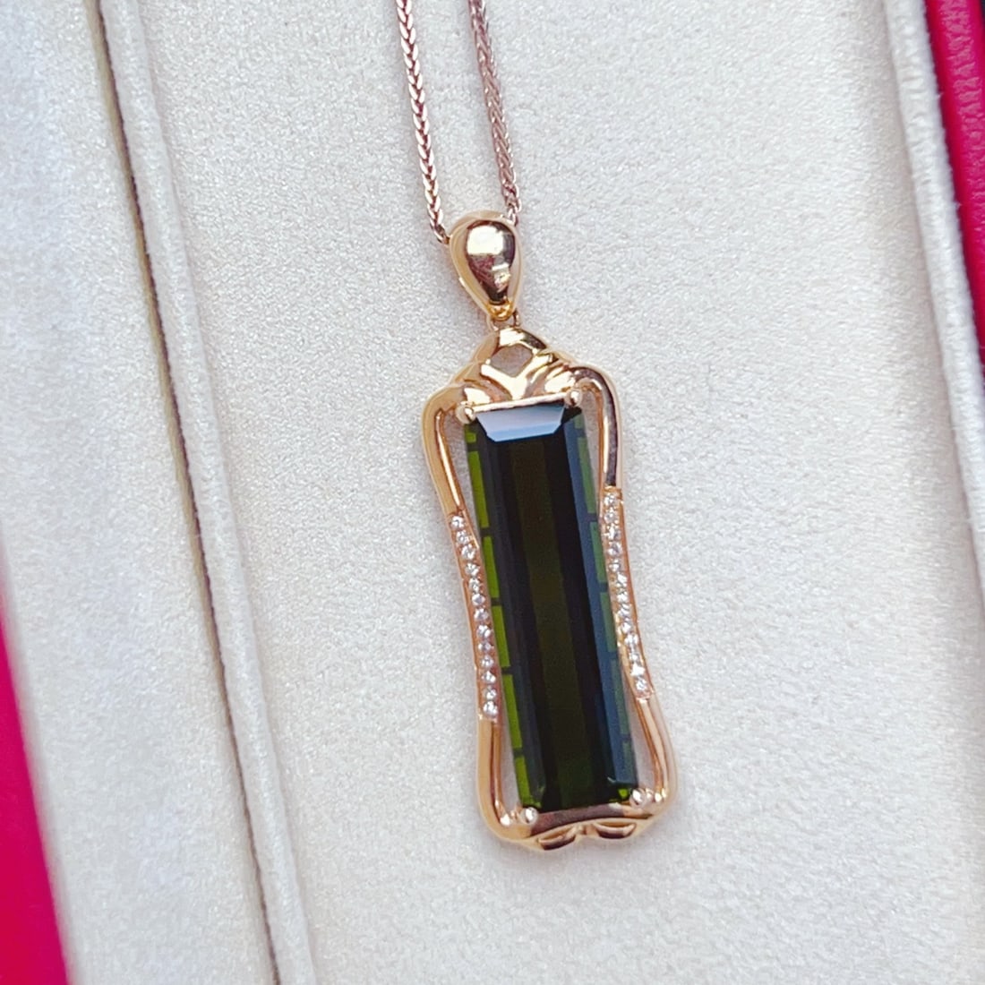 14k Gold 7.83 Ctw Natural Tourmaline & Diamond Pendant( Without Chain ) - 6